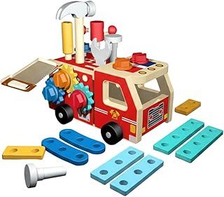 Caminhão de Bombeiro Montessori Brinquedo Educativo de Madeira 2 a 5 Anos Presente Menino Menina Infantil Desenvolve Coordenação Motora