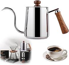 Chaleira Bico de Ganso em Aço Inoxidável 304 com Fundo Triplo, 600ml - Compatível com Indução e Fogão a Gás, Alça de Madeira (Prata)