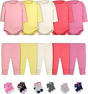Body Bebê Calça Mijão e Meias Kit 16 Peças Manga Longa Feminino