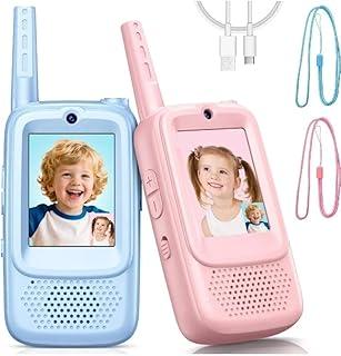 Walkie Talkie Infantil com Vídeo e Tela LCD 2” – Comunicação Sem Fio até 400m – 3 Modos de Voz – Recarregável, 1 Rosa e 1 Azul acompanha ioio - YASDA
