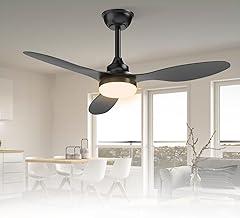 Ventilador de Teto Bivolt 110-220V de Energia 106,7 cm, Ventilador de Teto com Luz LED e Controle Remoto, Motor DC Reversível, 6 Velocidades, Preto(Bateria não inclusa)