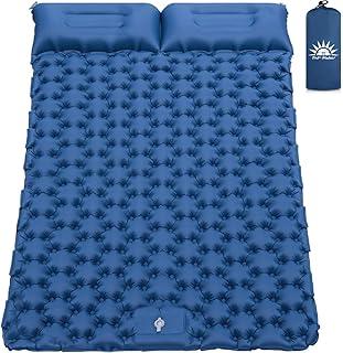 Colchão Inflável para Camping Casal com Travesseiro, Compacto e Resistente, 195 * 132 * 8cm (Azul)