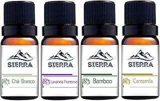 4 Essências Chá Branco, Lavanda Francesa, Bamboo e Camomila para Difusor Elétrico Umidificador de Ar e Aromatizador Aromaterapia Óleo Essencial 10ml