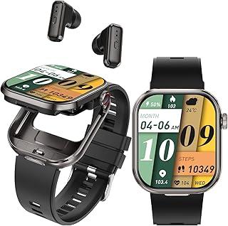 Smartwatch 2 em 1 com Fones de Ouvido TWS, Tela HD 2.02 Polegadas, GPS Integrado, Bluetooth, NFC, 128GB, IP67 à Prova d'Água, Bateria 300mAh, Android e iOS, Preto