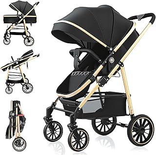 Carrinho de Bebê 2 em 1, Carrinho Bebê Portátil dobrável, Cadeira ajustável, Cesta de dormir removível, Peso máximo suportado 15kg (Preto)