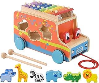 Ônibus Montessori de Madeira: Brinquedo Educativo Musical e Quebra Cabeça Infantil para Bebê 1 a 3 Anos - Presente Criativo para Menina e Menino