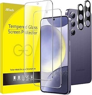 JETech Película de Vidro Temperado para Samsung Galaxy S24+ / S24 Plus com Protetor Lente Câmera, Protetor de Tela, Compatível com ID de Impressão Digital, HD Transparente, 2 Pacotes Cada