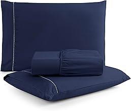 Jogo de Lençol Casal Padrão Percal Flex- 3 Peças - 200 Fios - com Ponto Palito - Super Macio - Resistente - (Casal, Azul Marinho)