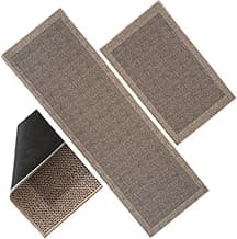 Kit com 2 Tapete Passadeira Antiderrapante para Cozinha Emborrachado (Sem Escrita - Marrom com Bege, 0,8m x 0,5m / 1,5m x 0,5m)