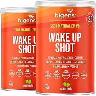 Wake up shot, vitamina c, própolis, gengibre, cúrcuma, guarana e zinco, Sabor Limão, 150g, Bigens (Kit 2)