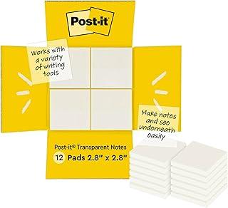 Post-it Notas adesivas transparentes, 7,6 x 7,6 cm, 12 blocos/pacote, 36 folhas/bloco, cola firmemente e remove de forma limpa