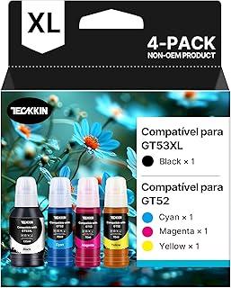 TECKKIN Garrafa de Tinta Compatível com HP GT52 GT53XL Compatível com HP Ink Tank 110 115 116 310 Smart Tank 500 508 530 615 DeskJet GT5810 5820 (4 Garrafas, Preto, Magenta, Ciano, Amarelo)