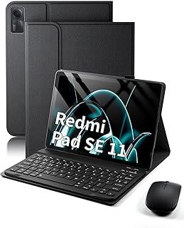 Capa com teclado para Xiaomi Redmi Pad SE 11 polegadas (2023) - Capa com suporte e teclado destacável com mouse - Preto