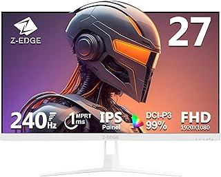 Monitor Gamer 27 polegadas Z-Edge, FHD 1080P 240Hz, MPRT ultrarrápido de 1ms, DCI-P3 99%, SRGB 120%, 8 bits, 2 portas DP 1.4 e 2 portas HDMI 2.0, Suporte VESA, sem bordas, branco