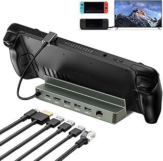 Estação de Acoplamento Base 6 em 1, Hub USB C com Suporte Ajustável, Estação de Ancoragem 6 em 1, Hub Tipo C, com HDMI 4K 60Hz, Base Dock Station Suporte 6 Em 1