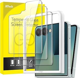 JETech Protetor de Tela Frontal para Samsung Galaxy Z Flip 7 2025, Película de Vidro Temperado com Ferramenta de Instalação Rápida, Caso-Amigável, HD Transparente, Pacote com 3