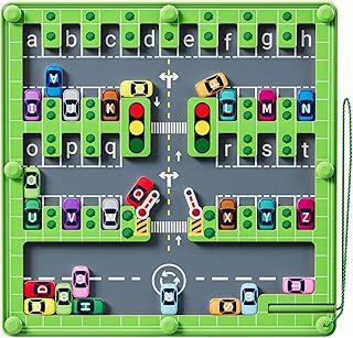 Kinderland Brinquedo Educativo Labirinto Magnético Alfabeto em Madeira | Montessori Letras e Cores com Caneta Magnética | Brinquedo Sensorial para Crianças 2-7 Anos