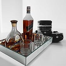 Bandeja Espelhada de Mesa para Servir Sala Jantar Bebidas Bar Luxo Moderna Elegante 30x20cm