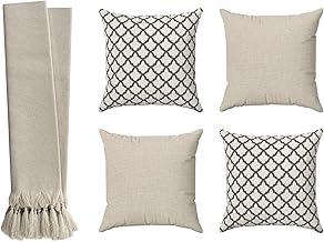 Tmdecor Kit Manta Para Sofá Luxo Bege Cru + 4 Capas De Almofadas Geométricas (Cru)