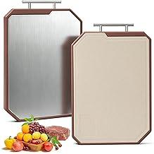 Tabua de Corte Inox Dupla Face em aço Inoxidável e PP, Tamanho Grande 45 * 30 * 2,3 cm, Tábua de Cozinha Antibacteriana, Adequada para Carne, Frutas e Legumes, Proteção Contra Respingos