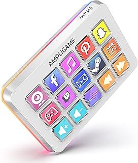 AmpliGame FIFINE Gaming Controller com 15 atalhos para OBS Streaming Studio com teclas de macro, ações de acionamento, controlador RGB de mídia de PC para criação de conteúdo/trabalho de escritório - D6 Branco