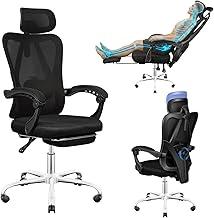 Cadeira de Escritório Ergonômica Costas Altas com Apoio de Cabeça e Lombar Ajustáveis, Cadeira de Computador em Mesh Transpirável, Com Apoio para os Pés Retrátil, Giratória 360° para Home Office