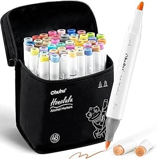 Ohuhu Marcadores de pincel de álcool 48 cores de tons médios - Conjunto de marcadores de arte com ponta dupla à base de álcool para artistas adultos - pincel e cinzel, pontas duplas - Honolulu