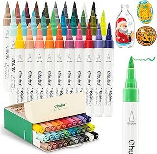 Ohuhu Marcadores de tinta acrílica com núcleo de algodão: canetas de tinta de 30 cores, marcadores acrílicos de alta opacidade, impermeáveis, resistentes à luz, para pintura de rocha, ovos de Páscoa