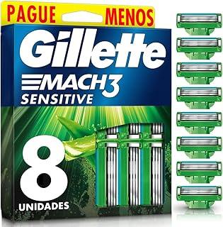 GILLETTE Mach3 Sensitive Carga para Aparelho de Barbear Reutilizável , 8 Refis com Aloe, Barbear Rente com Menos Irritação para Homens com Pele Sensível