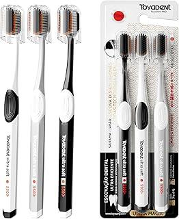 TOYADENT Escova de Dentes com Cerdas Macias de Carvão Ativado, Kit com 3 Unidades, Mais de 5500 Cerdas de Alta Densidade, Cabeça com Tampa Protetora Individual, Ideal para Adultos e Uso Familiar, Limpeza Profunda e Remoção de Manchas Dentais