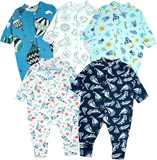 Kit 5 Macacão Para Bebês Menino Estampado Com Botão Tecido Em Algodão - 0 A 9 Meses