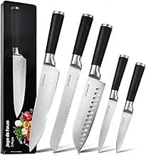 Jogo de Facas de Cozinha 5 Peças em Aço Inoxidável 4CR13 para Uso Doméstico, Kit Profissional com Faca Chef e Santoku, Cabos Antiderrapantes, Lâminas Ultra Afiadas – Preto