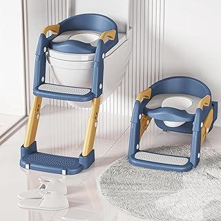 Assento Vaso Sanitário Infantil Com Escada Assento e Vaso Sanitário 3 em 1 (Azul+Amarelo)