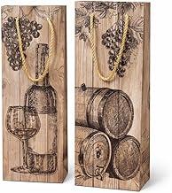 Kit 2 Sacolas Porta Garrafa de Vinho com Alças Douradas, Decoração Sortida, Tema Uvas, Barril, Taças e Vinhos