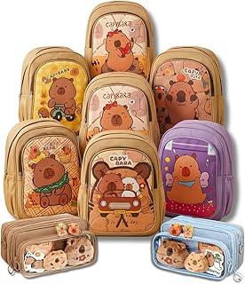 Kit Mochila Capybara Resistente à Água + Estojo Temático (Capybara ou Panda) com Adesivos e Bonecos Surpresa | Reforçada e Super Espaçosa