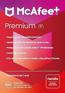 McAfee+ Premium Plano Família | Dispositivos ilimitados | Software de segurança que inclui Antivírus, VPN, monitoramento de identidade, gerenciador de senhas e Controles Parentais | Cartão-chave