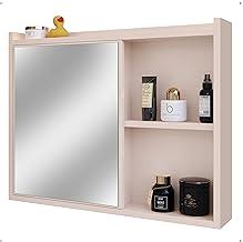 Espelheira Parede Organizadora Armário Prateleira Multiuso Porta Itens Higiene Espelho Luxo Banheiro (Off White)