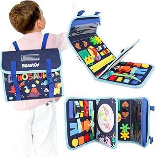 Placa de Montessori Sensorial para Crianças Mochila Educativa Portátil(Tema de Dinossauro Azul)