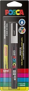 POSCA, UNI, Caneta Marcador PC-3M, Ponta Fine, traço de 0,9mm a 1,3mm, Branca, Blister com 1 Unidade