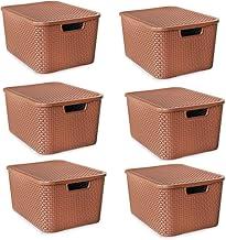 Kit 6 Caixas Organizadoras Rattan 7 Litros Com Tampa Cor: Marrom