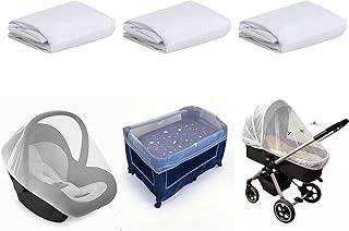 Kit 3 Mosquiteiro Universal Portátil para Carrinho, Berço, Bebê Conforto e Cadeirinha, Branco, Malha Fina Respirável, 1m x 1,50m