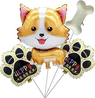 Kit Decoração Festa Pet: Balões Metalizados 1 Ossinho, 1 Cachorro, 2 Patinha HAPPY - Festa Decoração Pet (Amarelo-Verde)