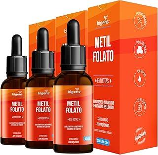 Metilfolato vegan vitamin gotas liquido, Ácido Fólico Ativo, sabor limão, 20 ML, Biogens (Kit 3)