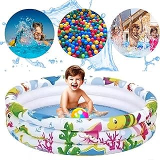 Piscina Inflável Infantil 180L Redonda com Fundo do Mar - Ideal para Crianças e Bebês no Verão, Férias e Praia, 3 Anéis em Plástico Resistente, Playground Portátil com 10% de desconto por R$ 43,11 na amazon