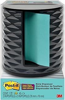 Post-it Dispensador de notas, design vertical, notas pop-up, preto com padrão geométrico cinza, 1 bloco de notas super pegajoso Aqua Splash 7,6 cm x 7,6 cm