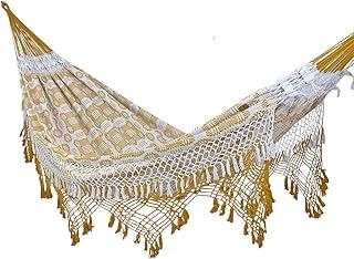 Rede de Dormir e Descanso Super Casal Marquesa Algodão Jaguaruana. (Mostarda e Branco)