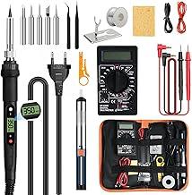 Estação de Solda 110V 80W, Kit de Ferro para Solda Eletrônico com Visor Digital, Multímetro e 5 Pontas, Conjunto 17 Peças Inclui Ferro de Solda e Bomba Dessoldagem, Temperatura Ajustável