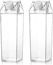 Kit 2 Garrafas de Água Acrílico 1L Design Caixa de Leite - Garrafa de Suco Transparente
