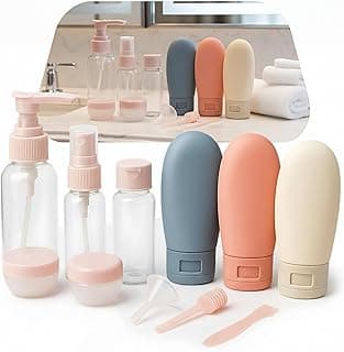 Kit Frascos de Viagem 11 Peças com Necessaire Frascos Silicone Reutilizáveis para Shampoo Condicionador Sabonete Creme Alcool em Gel Maquiagem Cosmeticos Avião Nacional e Internacional com 10% de desconto por R$ 17,91 na amazon