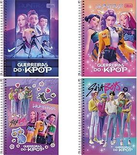 Kit de Cadernos Espiral de 1/4, Tilibra, Capa Dura, Guerreiras do K-Pop, 80 Folhas, Pacote com 4